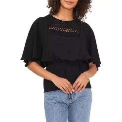 Buy ✔️ VINCE CAMUTO Crochet Trim Peplum Blouse Rich Black 👏