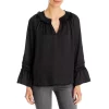 New ⌛ VINCE CAMUTO Ruffle Trim Blouse Rich Black 🔥