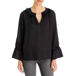New ⌛ VINCE CAMUTO Ruffle Trim Blouse Rich Black 🔥