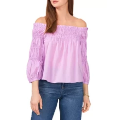 New 🤩 VINCE CAMUTO Tiered Off-the-Shoulder Top Soft Iris 🔔